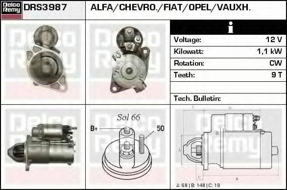 DELCO REMY DRS3987 Стартер