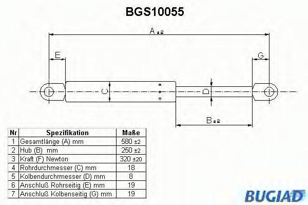 BUGIAD BGS10055 Газова пружина, кришка багажника