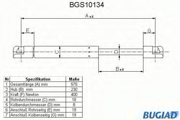 BUGIAD BGS10134 Газова пружина, кришка багажника