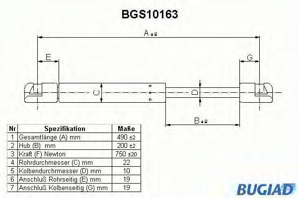 BUGIAD BGS10163 Газова пружина, кришка багажника