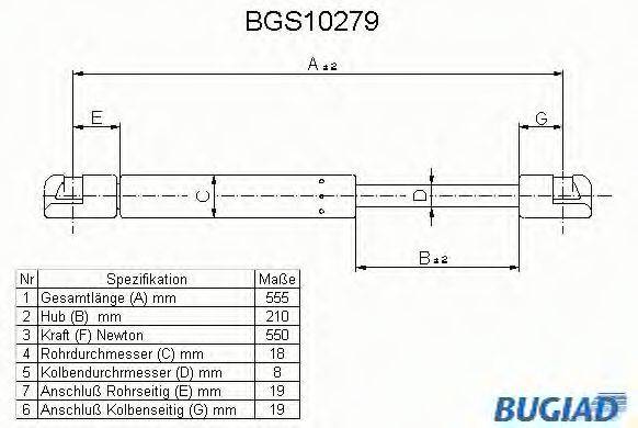 BUGIAD BGS10279 Газова пружина, кришка багажника