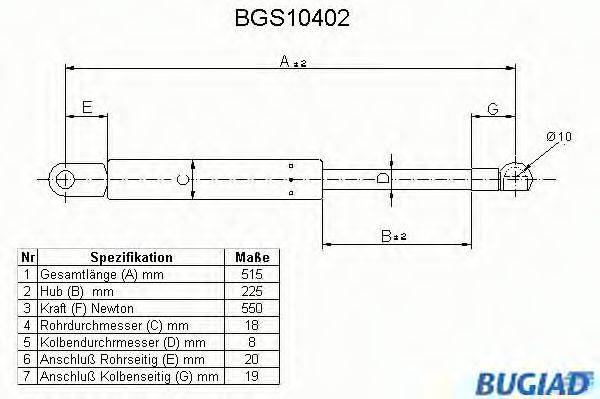 BUGIAD BGS10402 Газова пружина, кришка багажника