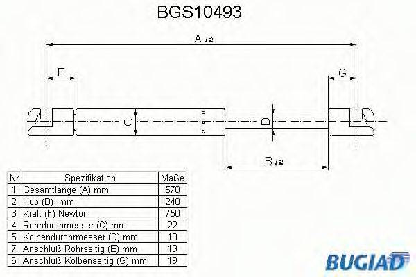 BUGIAD BGS10493 Газова пружина, кришка багажника