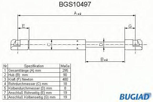 BUGIAD BGS10497 Газова пружина, кришка багажника