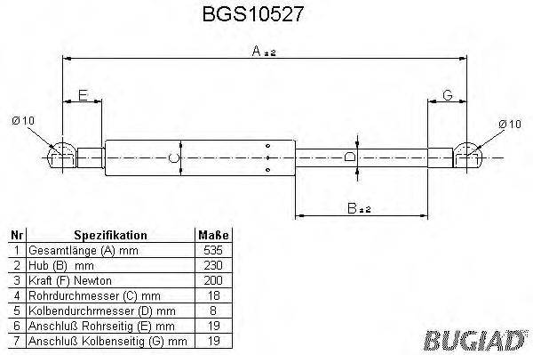 BUGIAD BGS10527 Газова пружина, кришка багажника