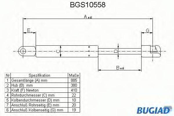 BUGIAD BGS10558 Газова пружина, капот