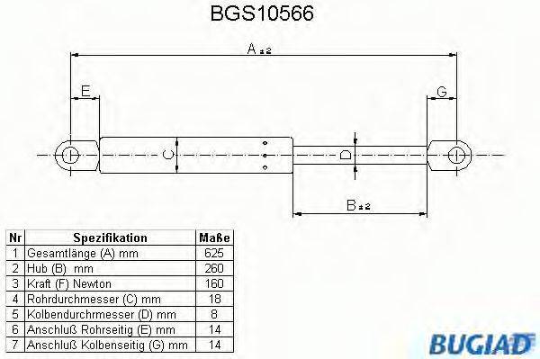 BUGIAD BGS10566 Газова пружина, капот