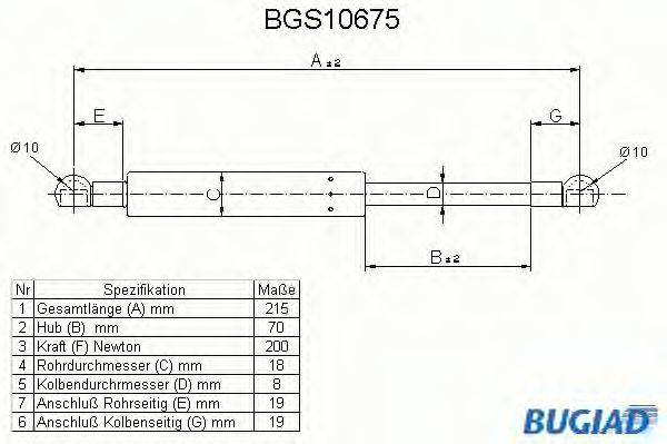 BUGIAD BGS10675 Газова пружина, капот