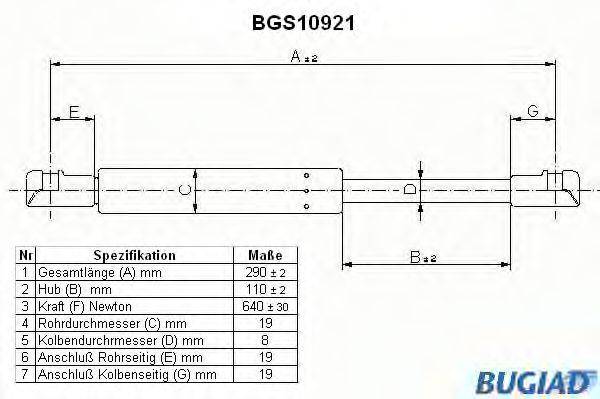 BUGIAD BGS10921 Газова пружина, капот