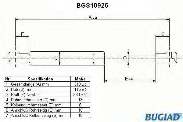 BUGIAD BGS10926 Газова пружина, капот