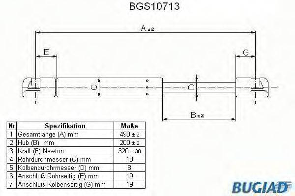 BUGIAD BGS10713 Газова пружина, кришка багажника