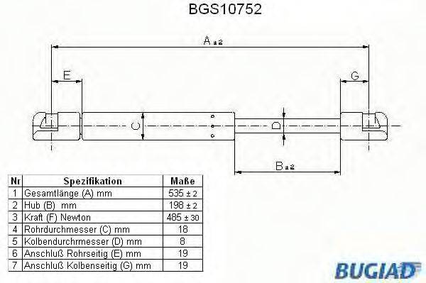 BUGIAD BGS10752 Газова пружина, кришка багажника