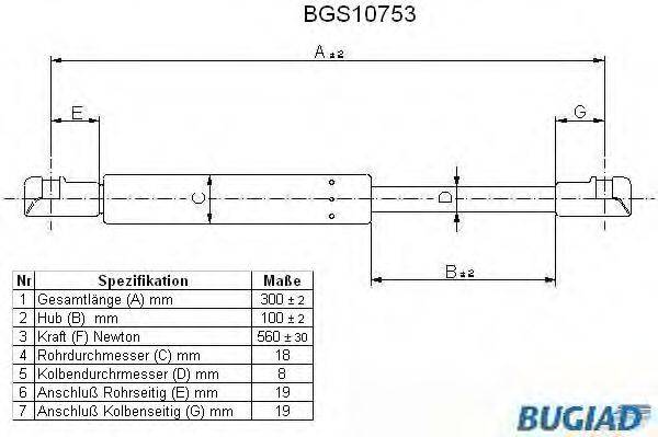 BUGIAD BGS10753 Газова пружина, кришка багажника