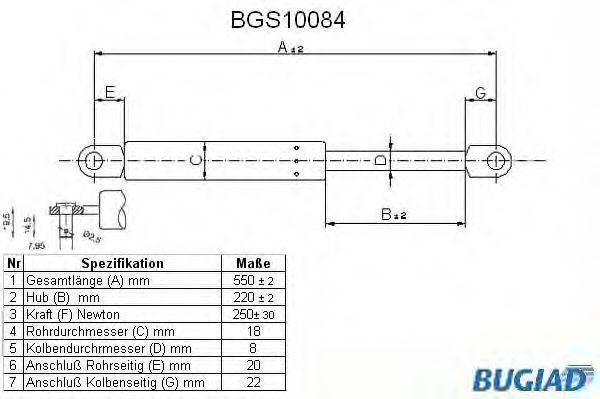 BUGIAD BGS10084 Газова пружина, кришка багажника