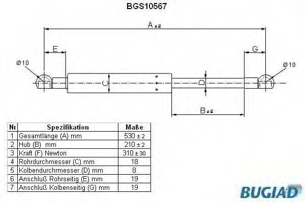 BUGIAD BGS10567 Газова пружина, кришка багажника