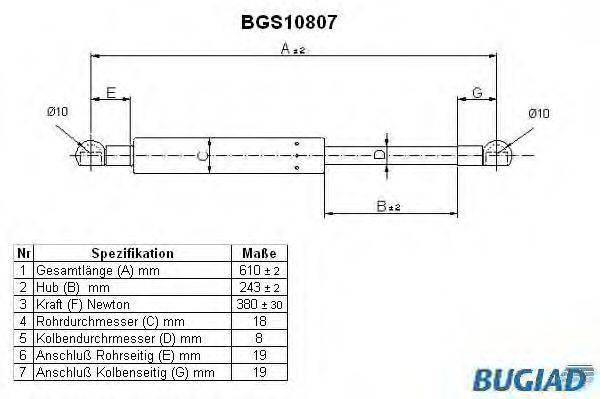 BUGIAD BGS10807 Газова пружина, кришка багажника