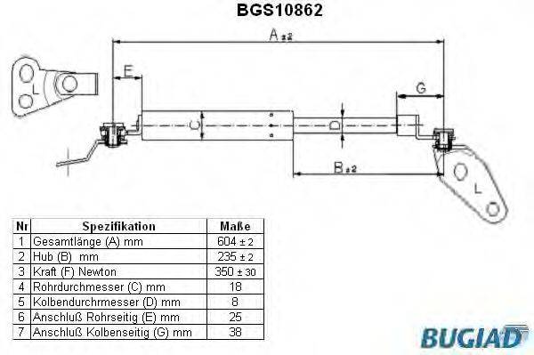 BUGIAD BGS10861 Газова пружина, кришка багажника