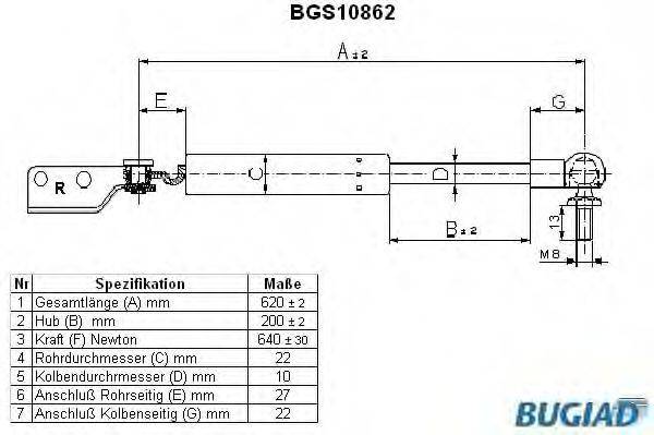 BUGIAD BGS10862 Газова пружина, кришка багажника