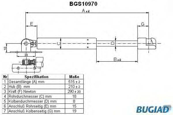 BUGIAD BGS10970 Газова пружина, капот