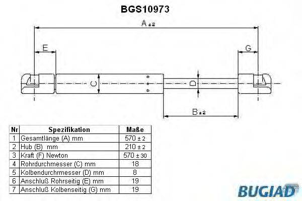 BUGIAD BGS10973 Газова пружина, кришка багажника