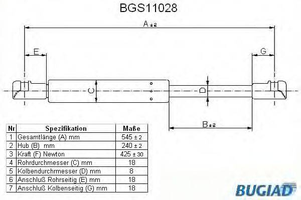 BUGIAD BGS11028 Газова пружина, кришка багажника