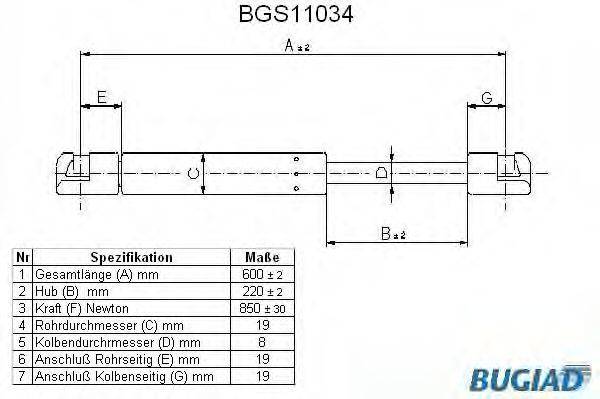 BUGIAD BGS11034 Газова пружина, кришка багажника