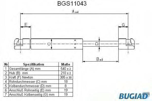 BUGIAD BGS11043 Газова пружина, кришка багажника