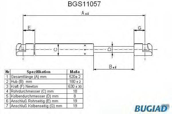 BUGIAD BGS11057 Газова пружина, кришка багажника