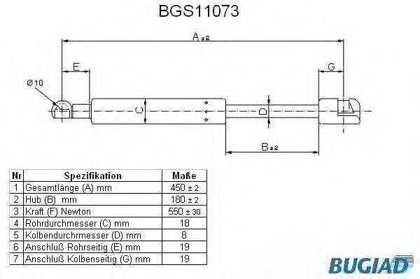 BUGIAD BGS11073 Газова пружина, кришка багажника