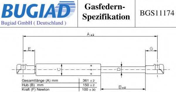 BUGIAD BGS11174 Газова пружина, заднє скло