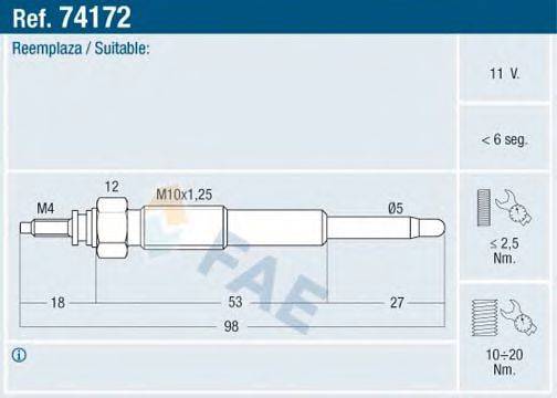 FAE 74172 Свічка розжарювання