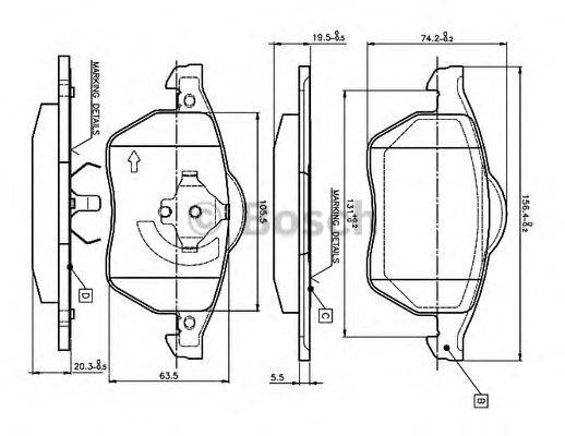 BOSCH 0986TB2214 Комплект гальмівних колодок, дискове гальмо