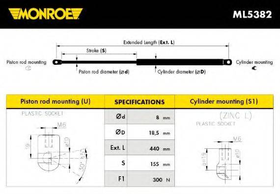 MONROE ML5382 Газова пружина, капот