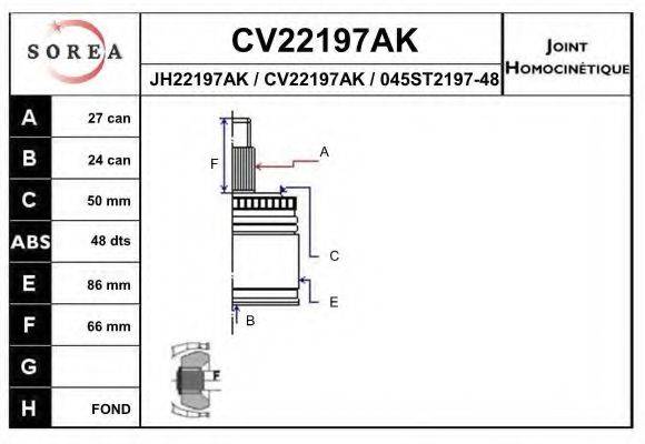 EAI CV22197AK Шарнірний комплект, приводний вал