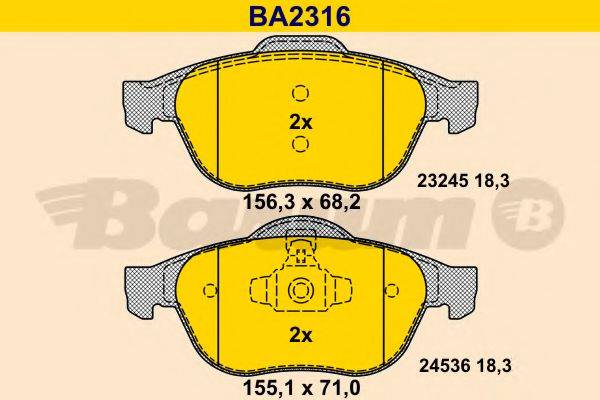 BARUM BA2316 Комплект гальмівних колодок, дискове гальмо