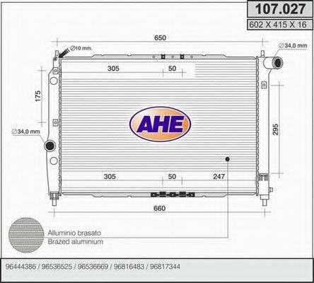 AHE 107027 Радіатор, охолодження двигуна