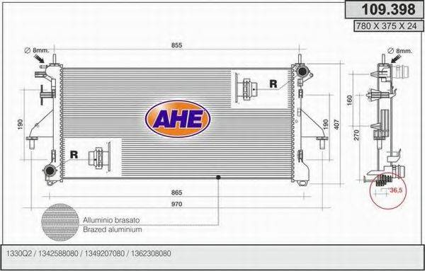 AHE 109398 Радіатор, охолодження двигуна