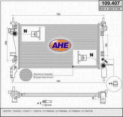 AHE 109407 Радіатор, охолодження двигуна