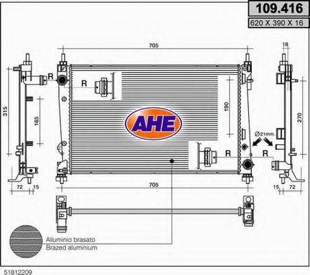 AHE 109416 Радіатор, охолодження двигуна