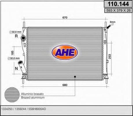 AHE 110144 Радіатор, охолодження двигуна