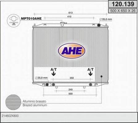 AHE 120139 Радіатор, охолодження двигуна