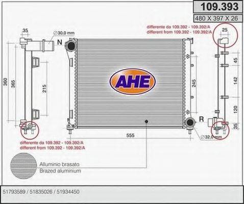 AHE 109393 Радіатор, охолодження двигуна