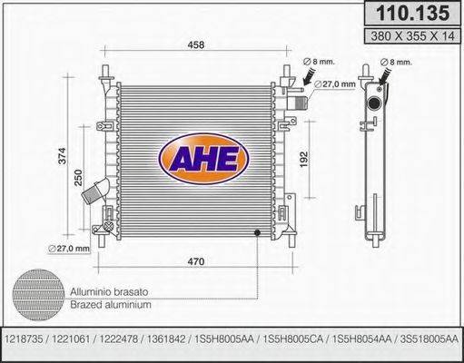 AHE 110135 Радіатор, охолодження двигуна