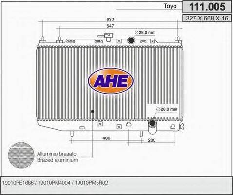 AHE 111005 Радіатор, охолодження двигуна