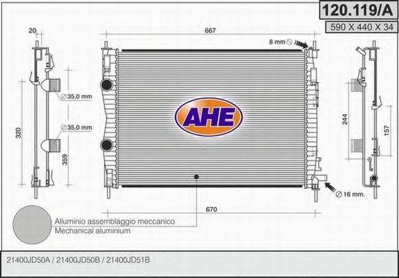 AHE 120119A Радіатор, охолодження двигуна