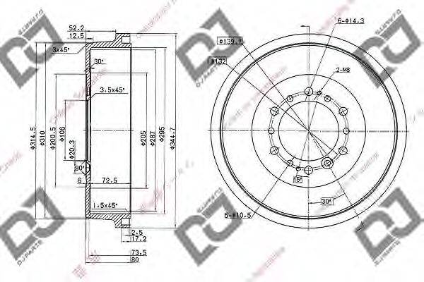 DJ PARTS BR1033 Гальмівний барабан