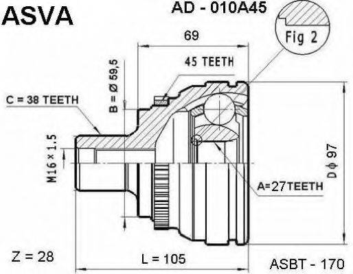 ASVA AD010A45 Шарнірний комплект, приводний вал