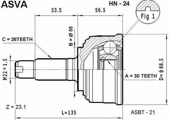 ASVA HN24 Шарнірний комплект, приводний вал