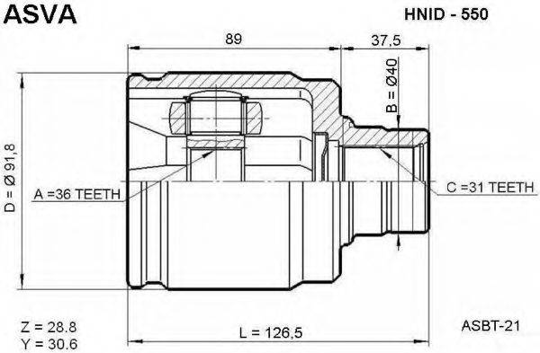 ASVA HNID550 Шарнірний комплект, приводний вал