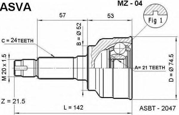 ASVA MZ04 Шарнірний комплект, приводний вал